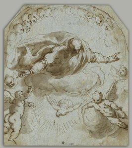 鳩を持つ父なる神、二つのプッティ、そしてケルビムのニンバス 作： Jacopo Negretti